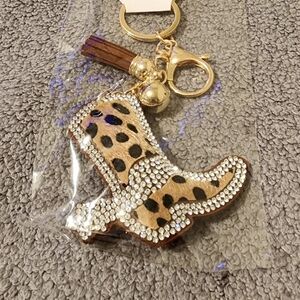 Leopard Print Rhinestone Boot Keychain